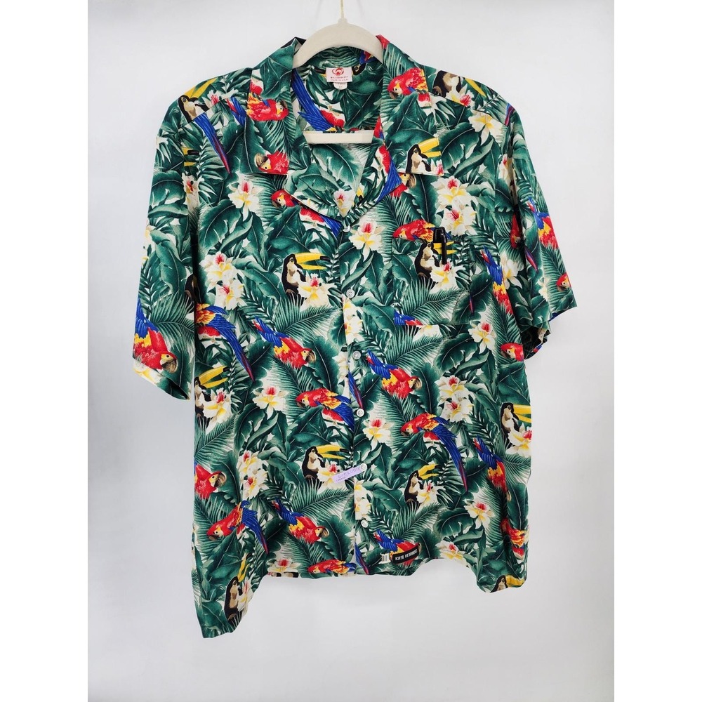 Scorpio Mens XL Parrot‎ Toucan Tropical Hawaiian Shirt Made in USA Cotton Green